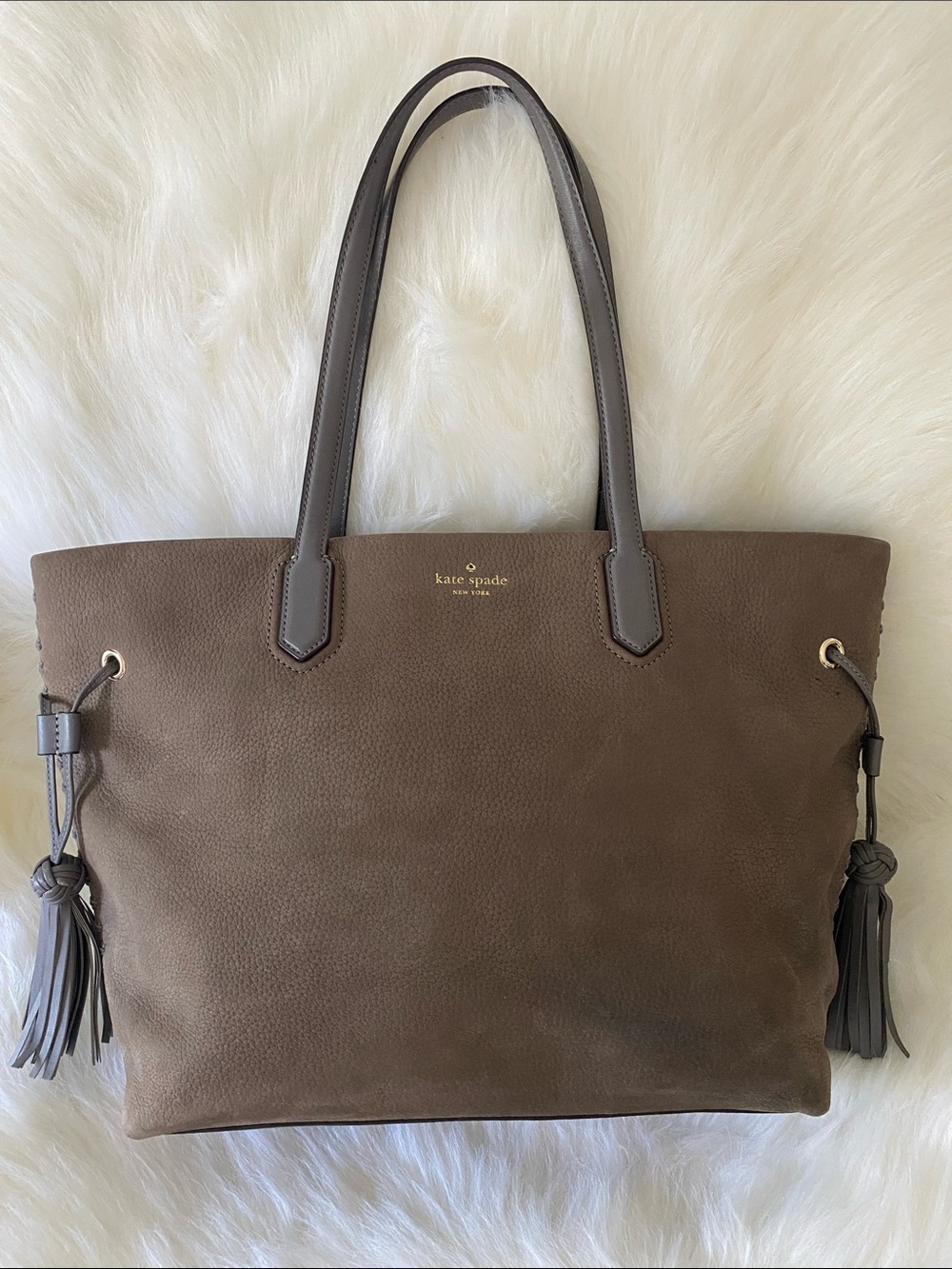 Kate Spade New York Pratt Street Brandice Suede Tote Bag in Taupe